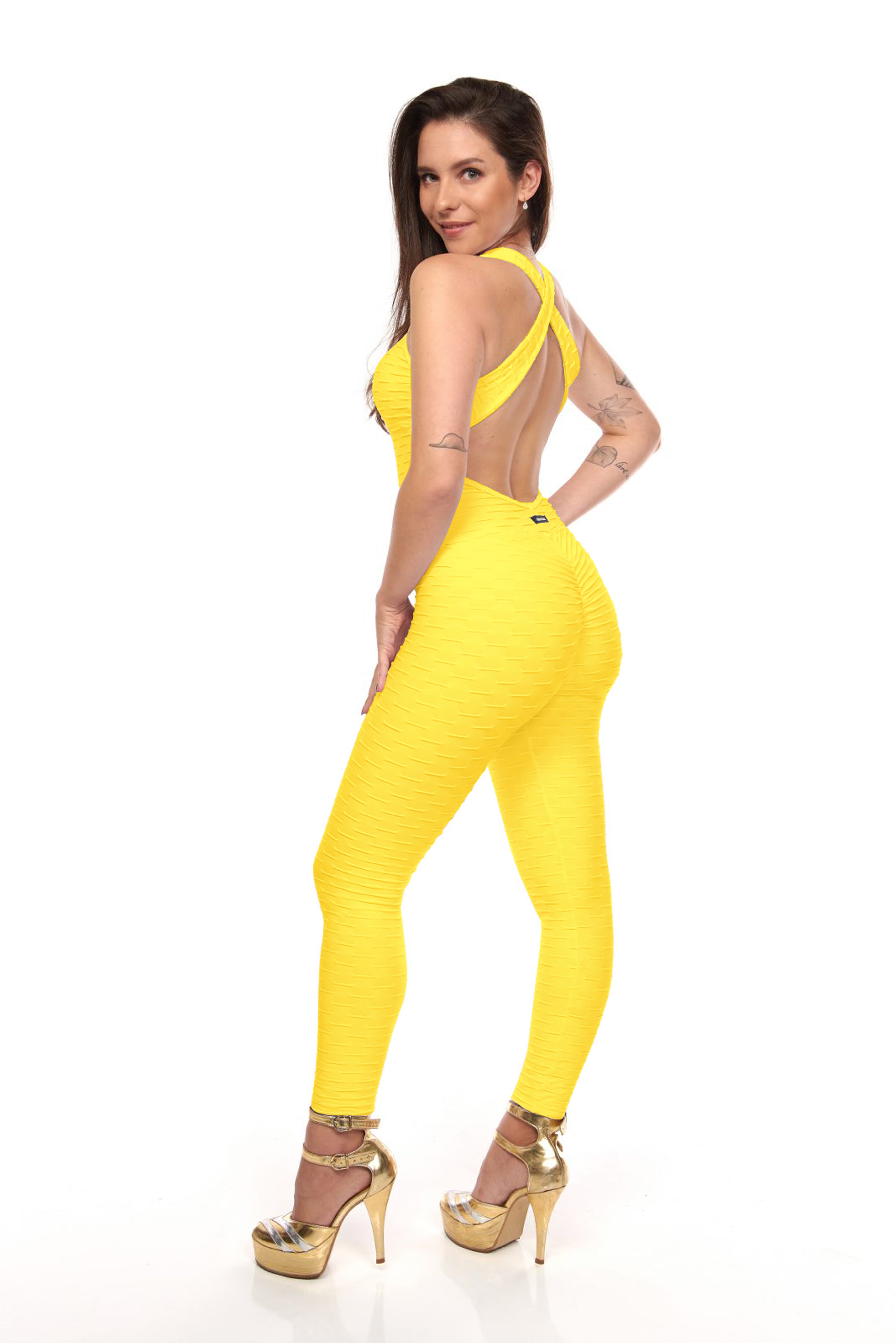 Yellow Scrunch Booty Jumpsuit