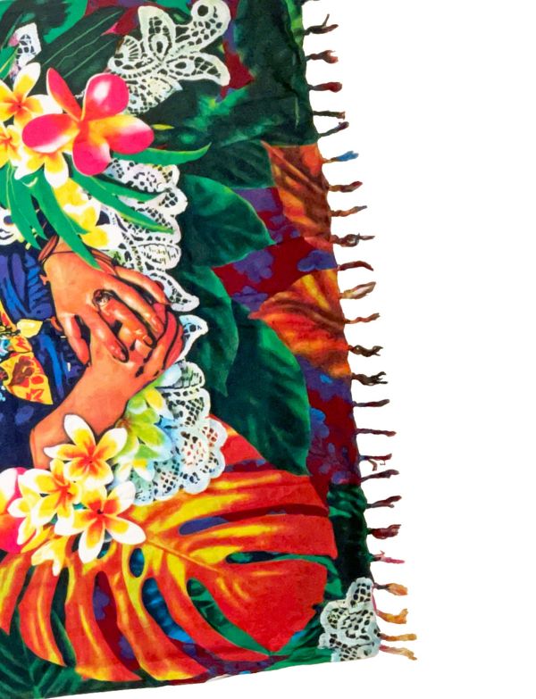 Colorful tropical Frida Kahlo Brazilian Sarong
