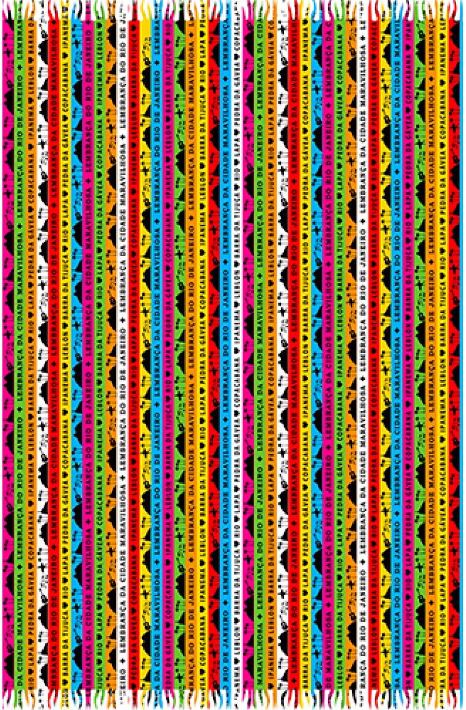 Multicolor Fitinha Sarong with "Lembrança do Rio de Janeiro" print featuring iconic spots of Rio de Janeiro — Ipanema, Lapa and more.