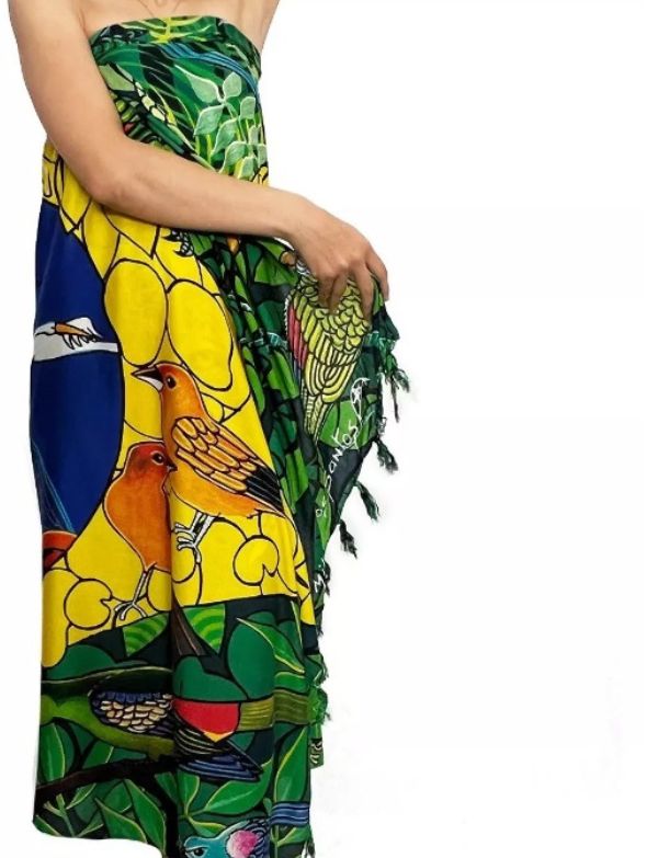 Sarong Brazilian flag as a backdrop, intertwined with the majestic leopard, the rich flora and fauna of the Amazon.