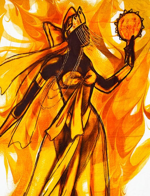 Close up of Oxum Brazilian Orixa Sarong.